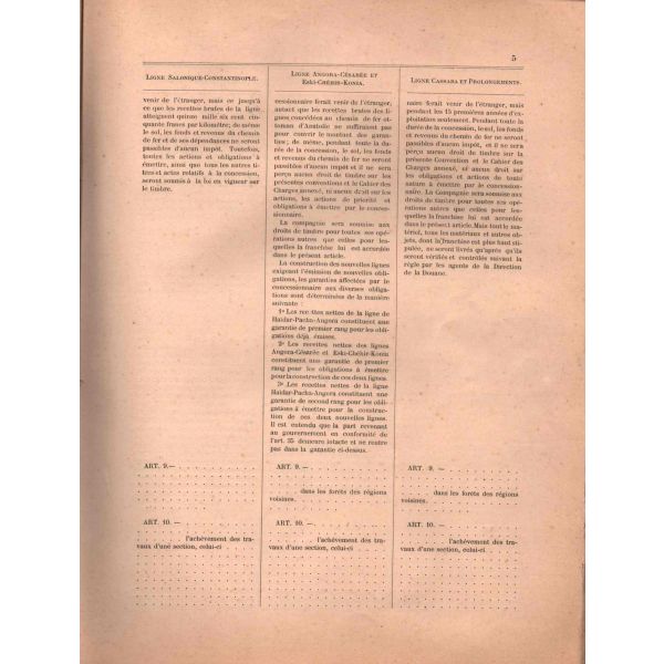 Fransızca CONVENTIONS DES CHEMINS DE FER (Anadolu, Selanik-Manastır, İstanbul-Selanik), Ankara-Kayseri ve Eskişehir-Konya Demiryolu Ağları Sözleşmeleri), Levant Herald Matbaası, Constantinople 1893, 38 s., 24x31 cm