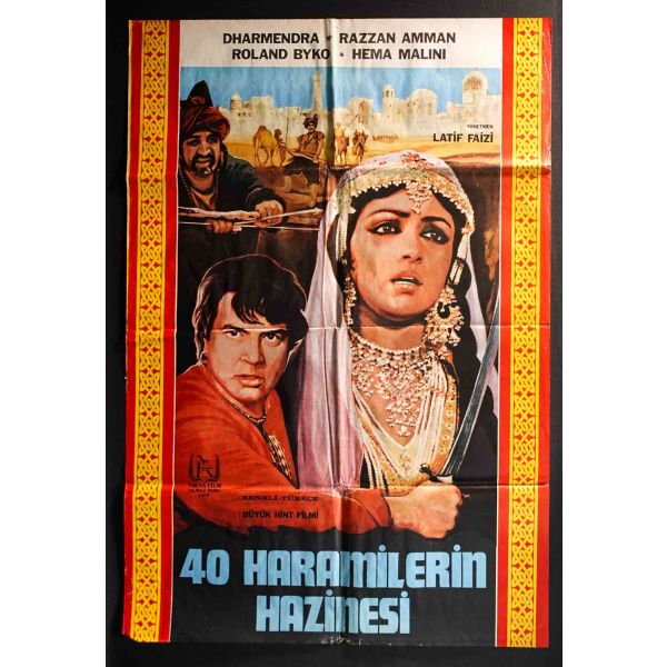 40 HARAMİLERİN HAZİNESİ, Dharmendra, Razzan Amman, Roland Byko & Hema Malini, Truva Film, Mimeray, 65x99 cm...