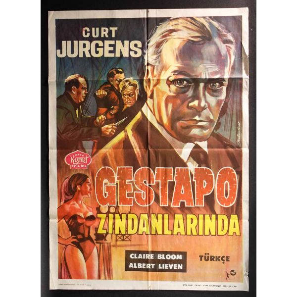 GESTAPO ZİNDANLARINDA, Curt Jurgens, Claire Bloom & Albert Lieven, Kısmet Film, Duran Ofset Matbaası & Eray Ofset Film Stüdyosu, 68x100 cm...