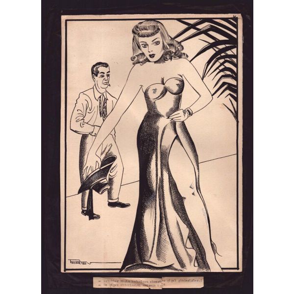 Pertev (Ertün) ıslak imzalı karikatür, 29x40 cm...