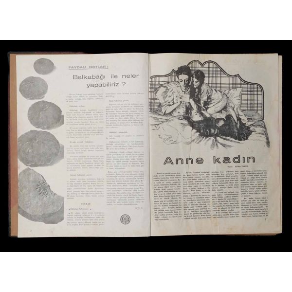 TÜRK KADINI dergisinin 1945 ilâ 1946 yılları arasında yayımlanan 24 sayısını içeren 2 adet cilt, 12 (2. sene/2. cilt) + 12 (3. sene/3. cilt) sayı, 24x32 cm...