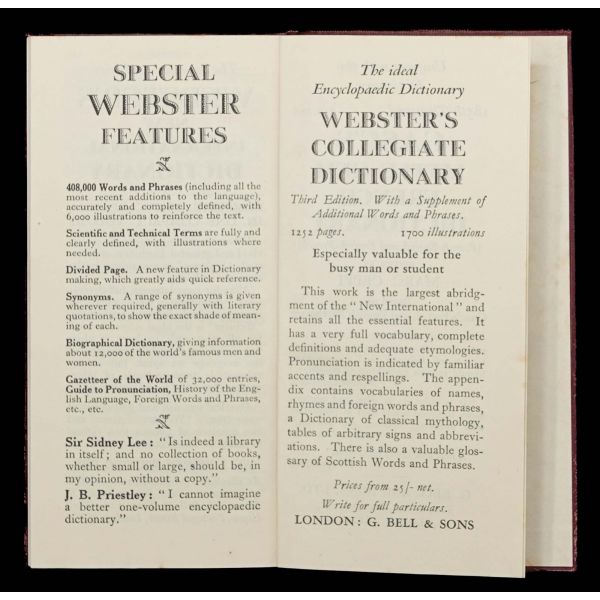 WEBSTER´S LITTLE GEM ENGLISH DICTIONARY, 1931, G.Bell &Sons Ltd. Londra, 244 sayfa, 8x16 cm...