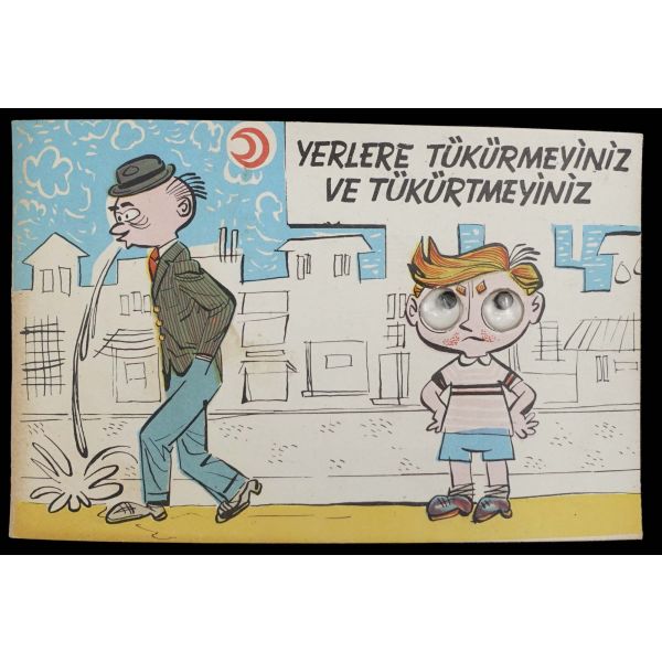 Türkiye Ulusal Verem Savaşı Derneği tarafından yayımlanan, vereme karşı tedbirler konulu altı adet çizim kartpostal, çizgiler meşhur karikatüristimiz Oğuz Aral'a aittir, 13x9 cm...