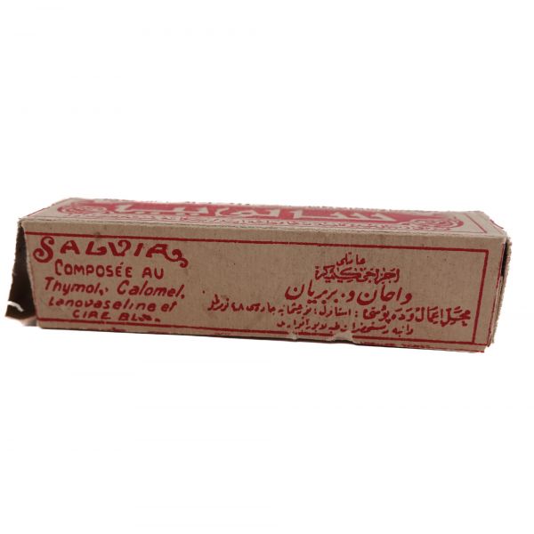 Osmanlıca ve Fransızca yazılı SALVIA krem kutusu, Eczacı Kimiste (Chemiste) - Vahan Berberyan (İstanbul), 7x2x1 cm...