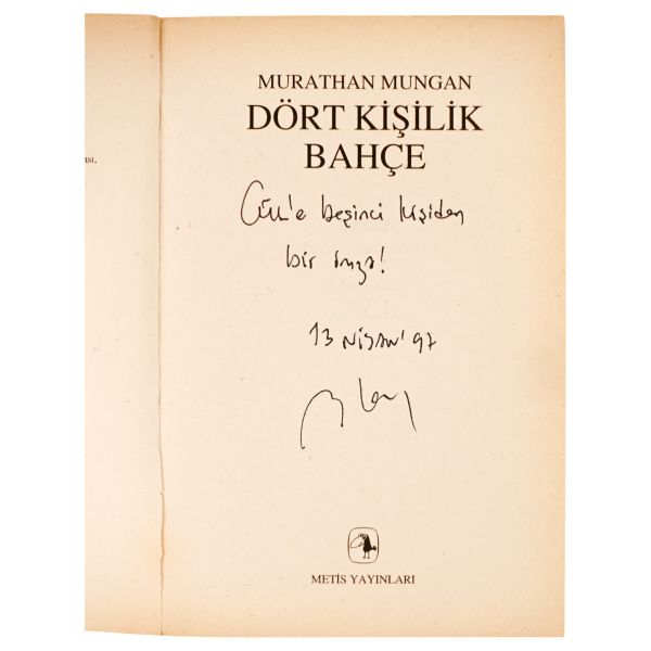DÖRT KİŞİLİK BAHÇE, Murathan Mungan, 1997, Metis Yayınları, 223 sayfa, 14x20 cm...
