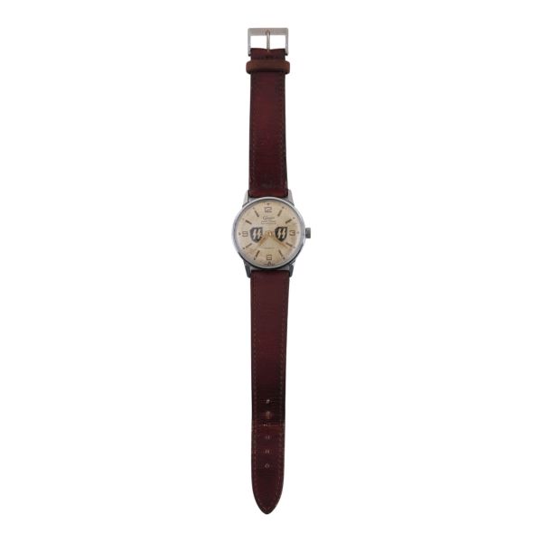 Geneva Sport, Swiss Made, kadranı Nazi SS arması damgalı, deri kordonlu vintage erkek kol saati...
