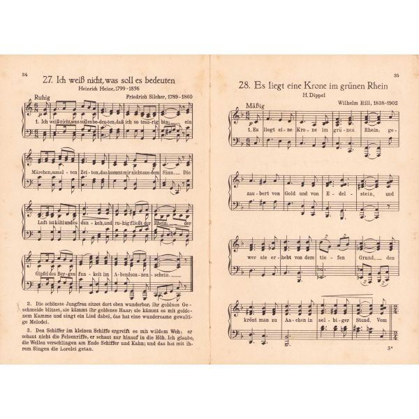 Almanca nota kitabı, Deutsches Lieder Buch, Berlin, sırtı haliyle, 61 sayfa, 13x19 cm
