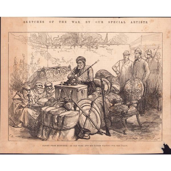 Osmanlı dönemi gravür, Türk - Rus Savaşı, 1877, dergiden kesilmiş, bir kenarı yırtık, 18x23 cm