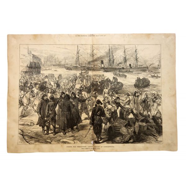 Osmanlı dönemi gravür, Türk - Rus Savaşı, 1877, dergiden kesilmiş,  bir kenarı yırtık, 52x34 cm