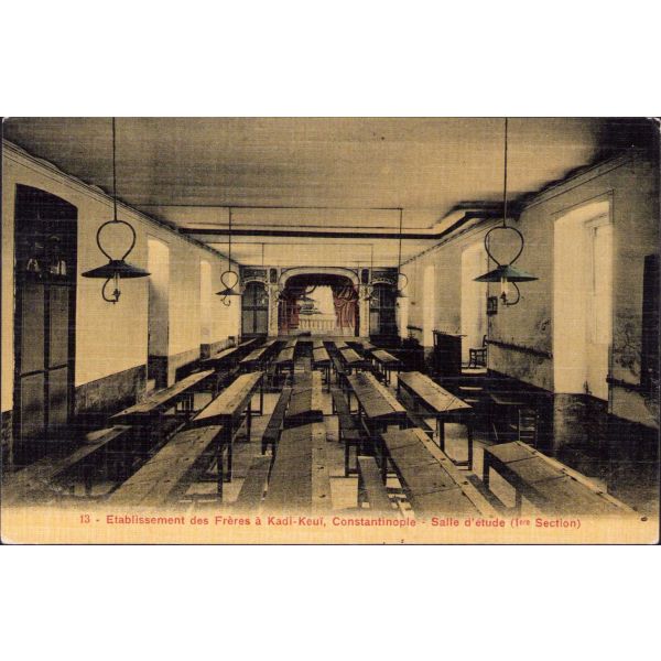 Osmanlı dönemi kartpostal, Kadikeui [Kadıköy] Saint Joseph Lisesi Etüt Odası, Constantinople, A. Breger Freres-Paris.
