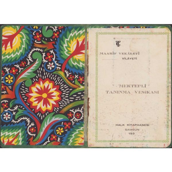 Maarif Vekaleti Mektepli Tanıma Vesikası, Halk Kitaphanesi Samsun, 1932 tarihli, 8,5x12,5cm