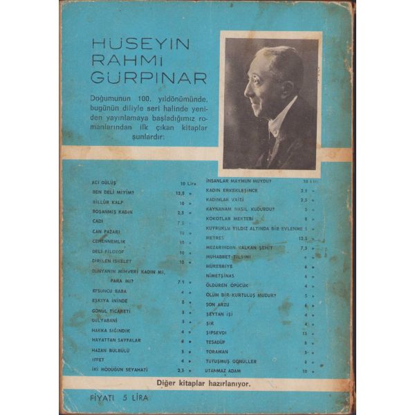 Gulyabani, Hüseyin Rahmi Gürpınar, Oya Matbaası, İstanbul, 1971, 128 sayfa, 14x20cm