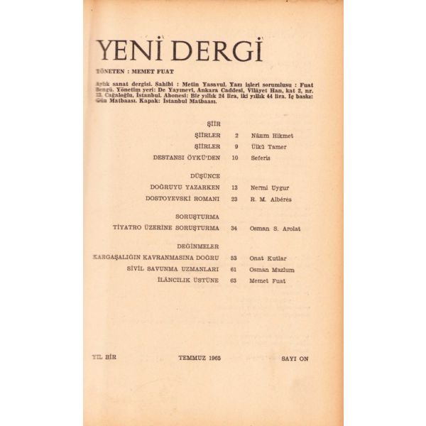 Yeni Dergi 128 Sayı [Tam takım], 1964 - 75, İlk 15 nüshası iki ciltte toplanmış, 17x25 cm