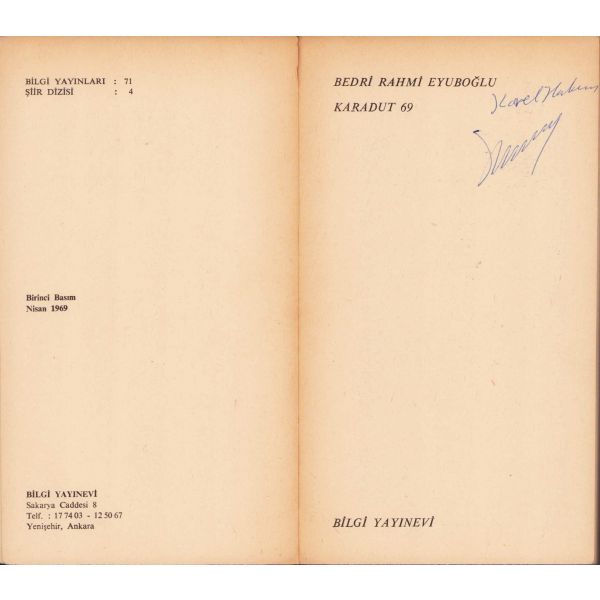 Karadut 69, Bedri Rahmi Eyüboğlu, Ankara, 1969, 239 sayfa, 11x20cm